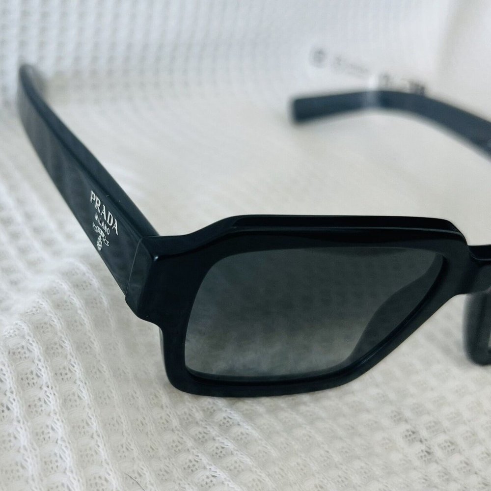 Prada PR 02ZS Square Sunglasses Black Plastic Dark Grey Gradient Silver Unisex - Picture 5 of 14
